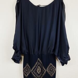 Hale Bob | Black Silk Dress With Beaded Front